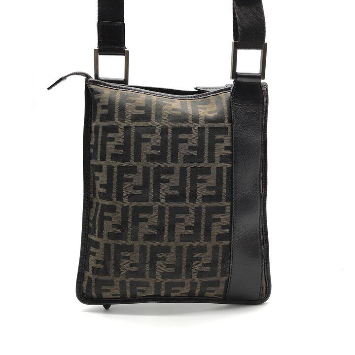 Fendi Zucca Shoulder Bag Crossbody Leather Canvas Brown