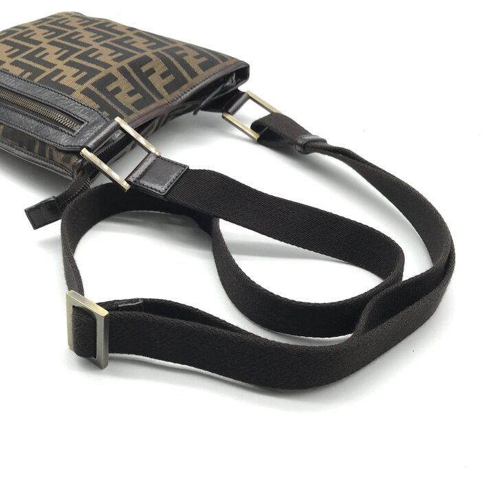 Fendi Zucca Shoulder Bag Crossbody Leather Canvas Brown