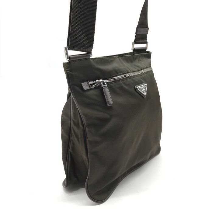 Prada Nylon Tessuto Triangle Logo Brown Shoulder Bag