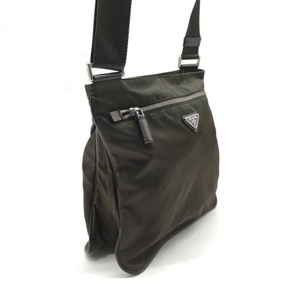 Prada Nylon Tessuto Triangle Logo Brown Shoulder Bag