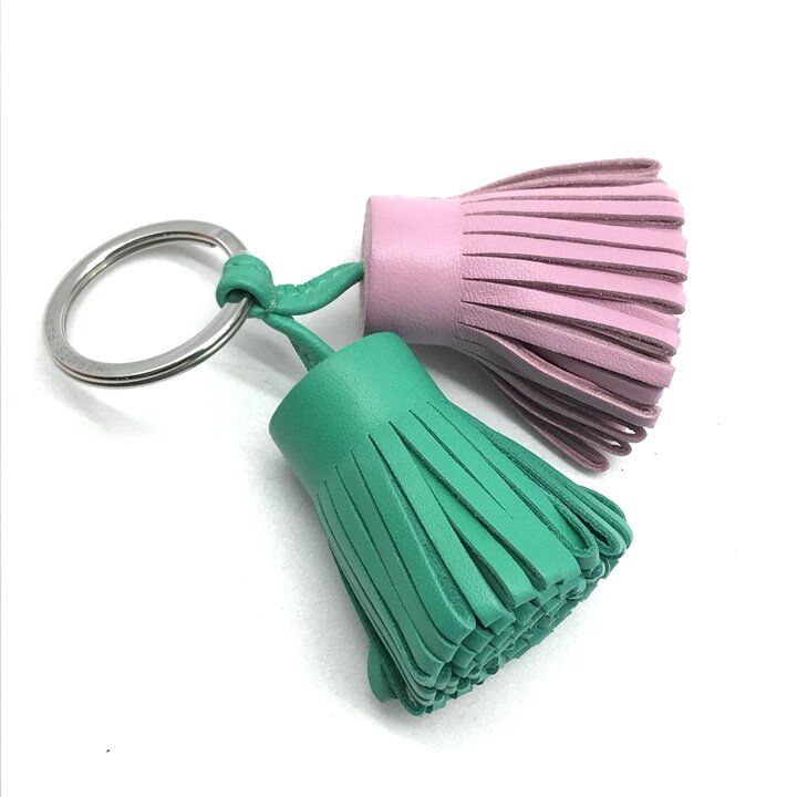 Hermes Carmen Unodos Key Holder Key Sling Bag Charm Double Tassel Bicolor Pink