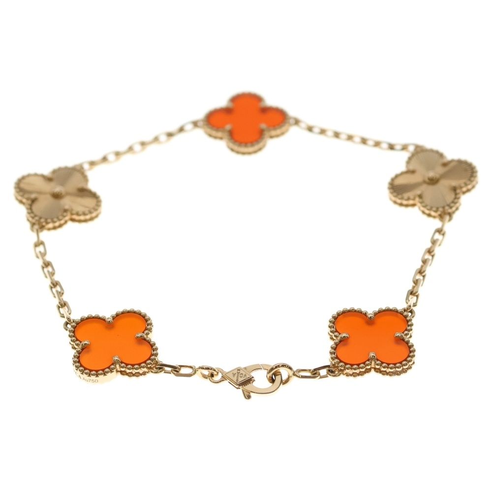 Van Cleef & Arpels Vintage Alhambra 5 Motif Carnelian Guilloche Bracelet — view 2