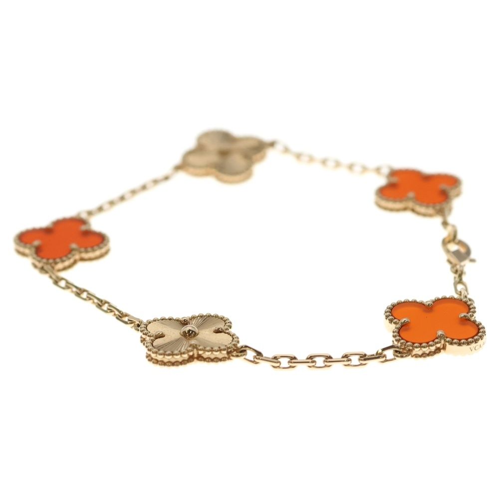 Van Cleef & Arpels Vintage Alhambra 5 Motif Carnelian Guilloche Bracelet — view 4
