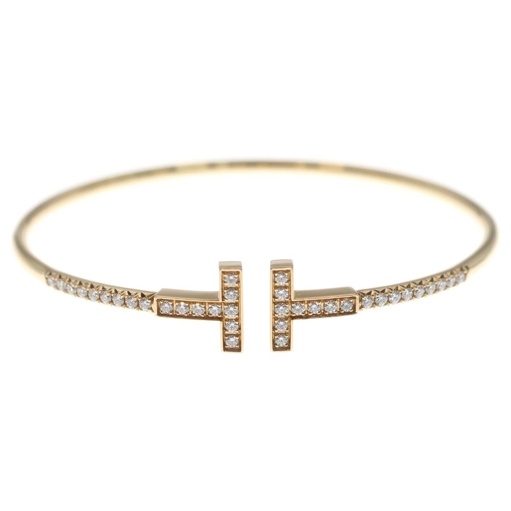 Tiffany & Co T Wire Diamond Pink Gold Bracelet Bangle — view 4