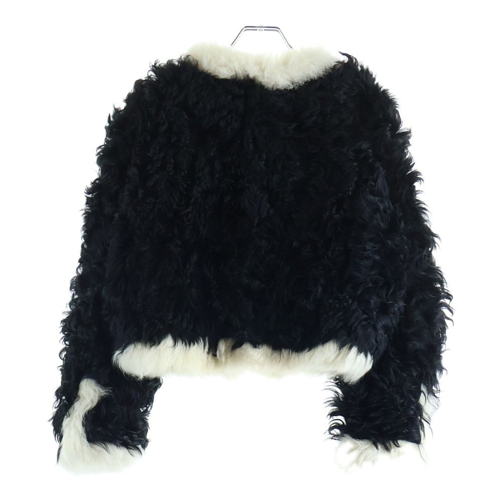 Chanel CC Logo Button Fur Jacket Shearling Black White — view 2