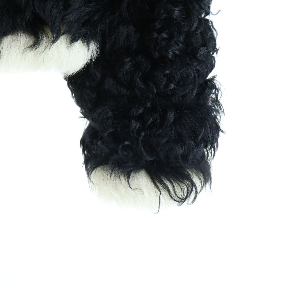 Chanel CC Logo Button Fur Jacket Shearling Black White — view 4
