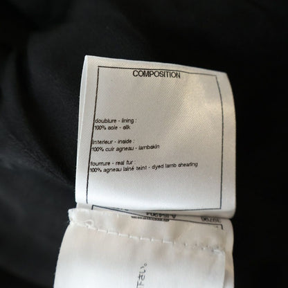 Chanel CC Logo Button Fur Jacket Shearling Black White — view 7