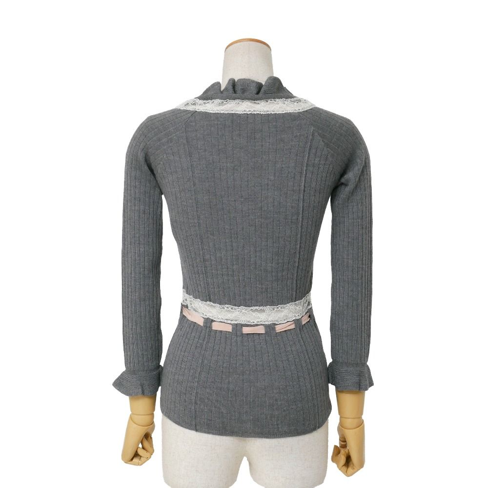 Dior Cardigan 36 Rib Knit Lace Silk Ribbon — view 3