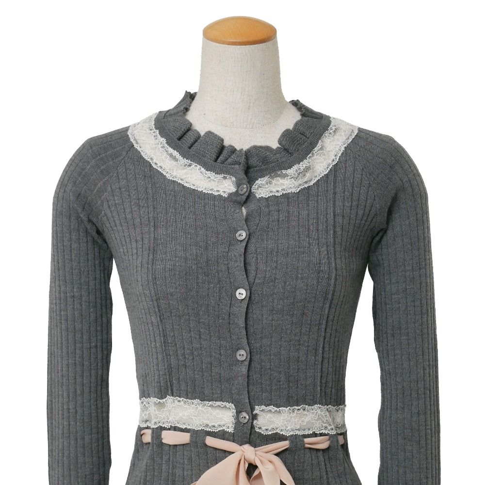 Dior Cardigan 36 Rib Knit Lace Silk Ribbon — view 2
