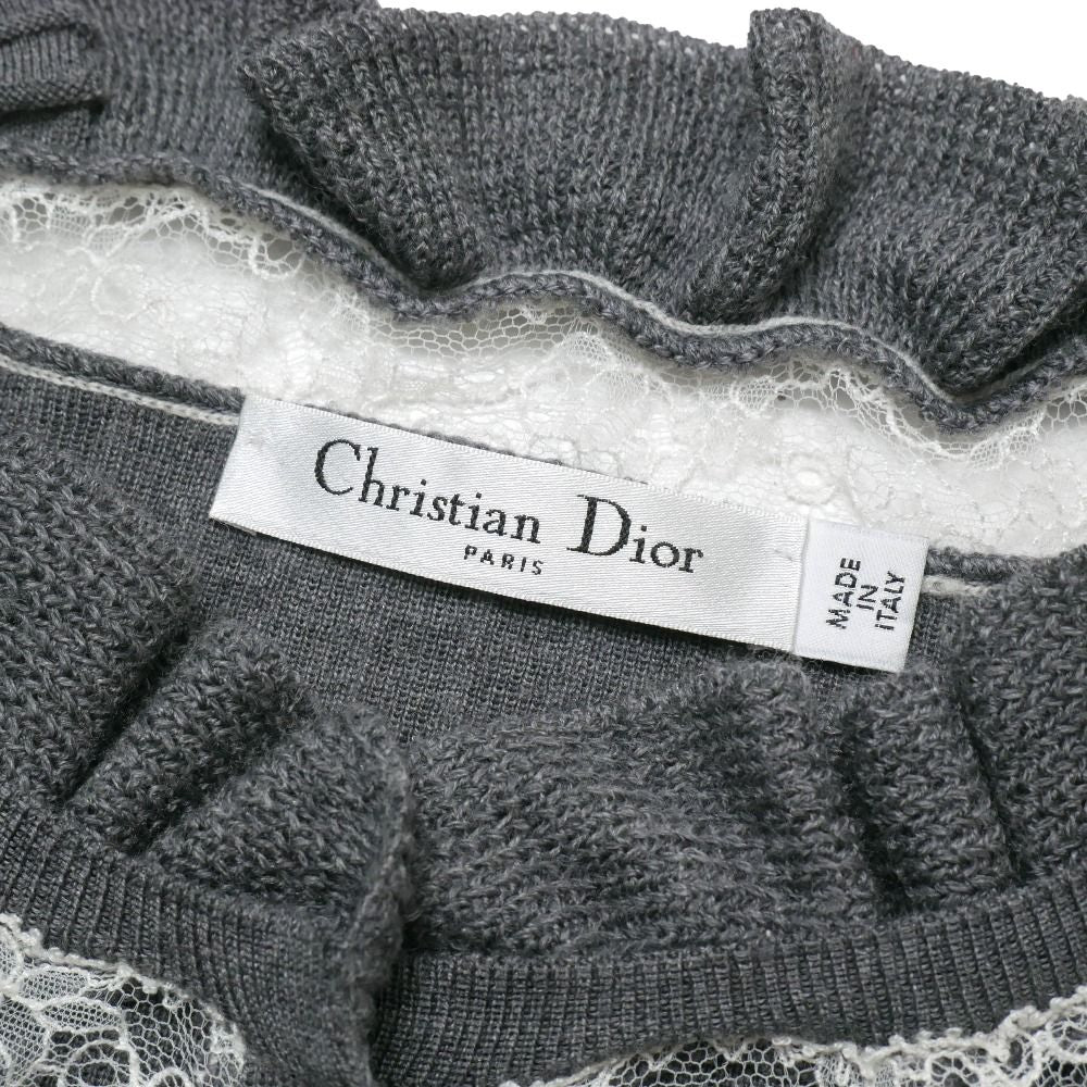 Dior Cardigan 36 Rib Knit Lace Silk Ribbon — view 7