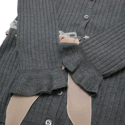 Dior Cardigan 36 Rib Knit Lace Silk Ribbon — view 5