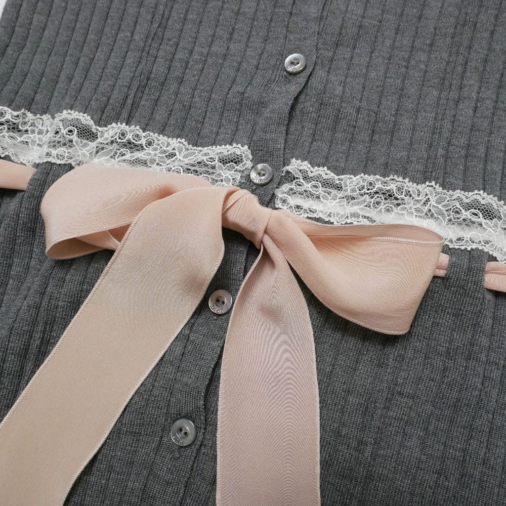 Dior Cardigan 36 Rib Knit Lace Silk Ribbon — view 4