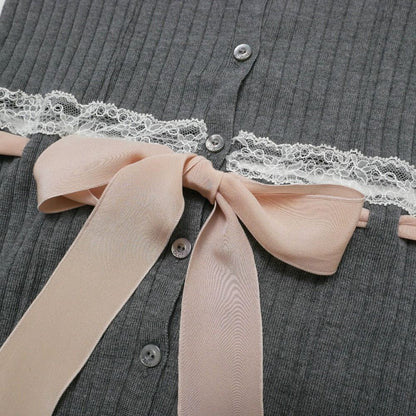 Dior Cardigan 36 Rib Knit Lace Silk Ribbon — view 4