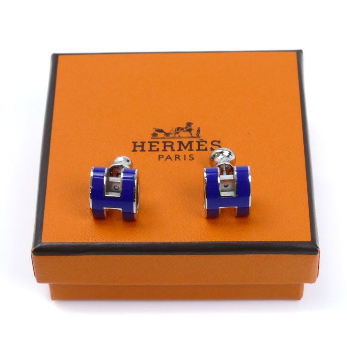 Hermes Metal Mini Pop Earrings Blue Royale — view 5