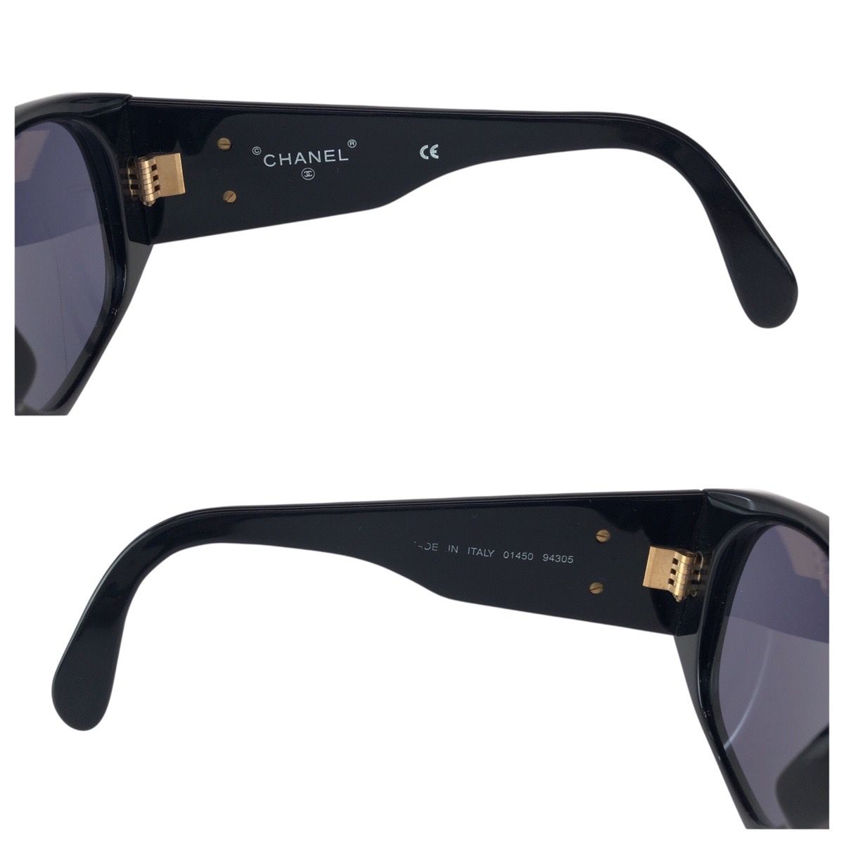 Chanel Vintage Quilted CC Logo Black Gold Acetate Metal — view 5