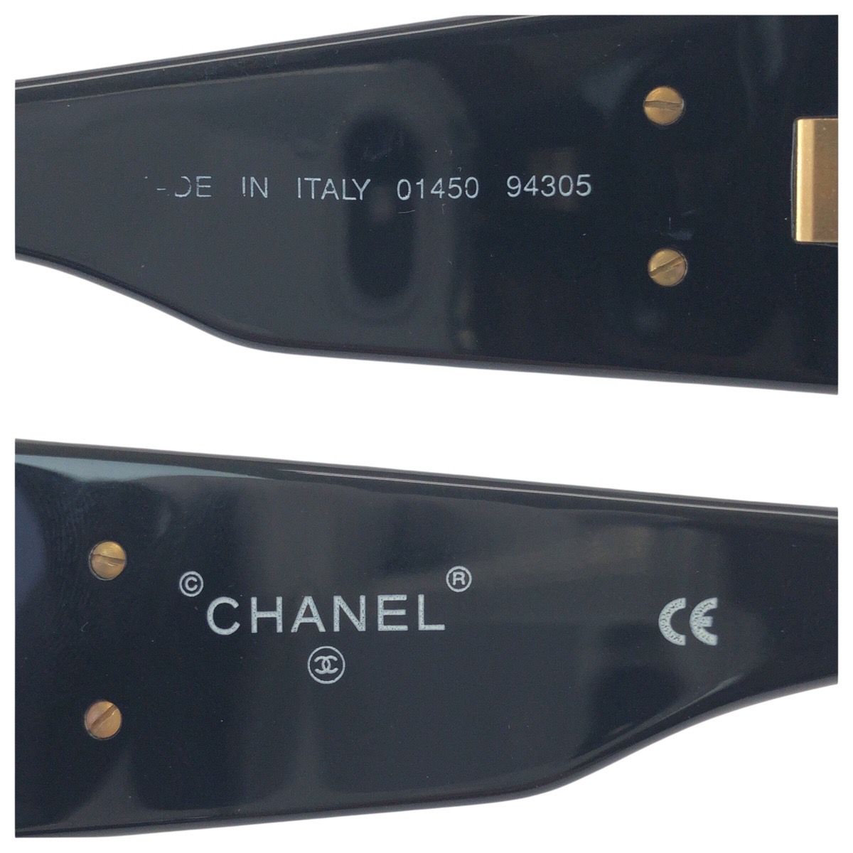 Chanel Vintage Quilted CC Logo Black Gold Acetate Metal — view 7