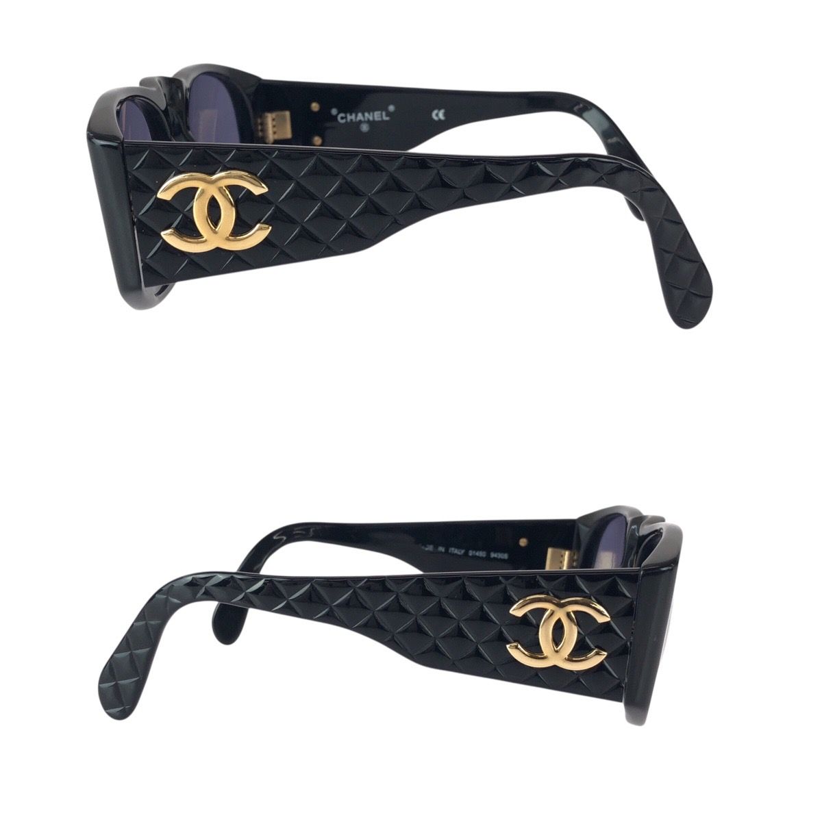 Chanel Vintage Quilted CC Logo Black Gold Acetate Metal — view 4