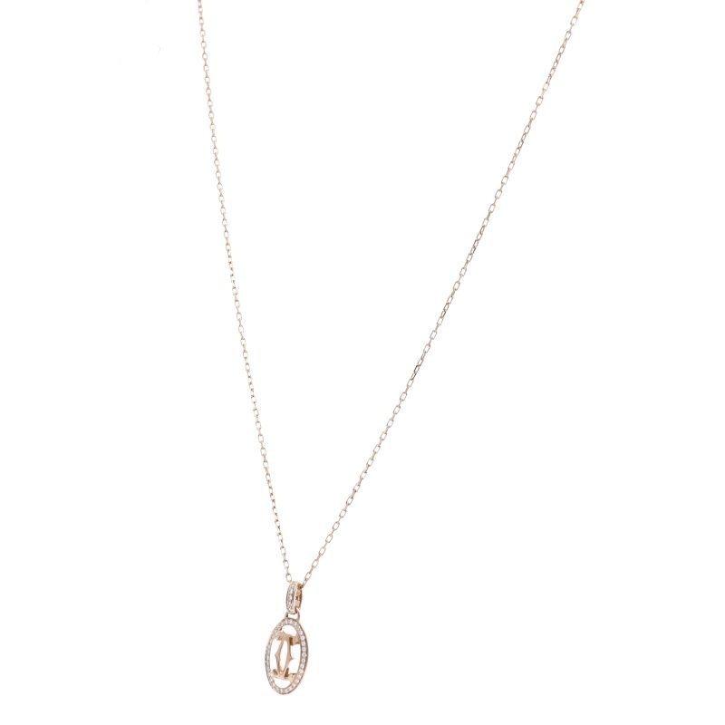 Cartier Logo Double Diamond Necklace 18K Pink Gold — view 3