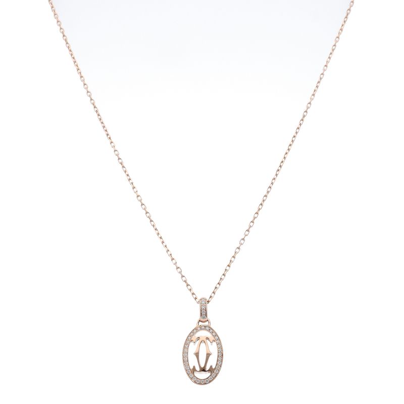 Cartier Logo Double Diamond Necklace 18K Pink Gold — view 2