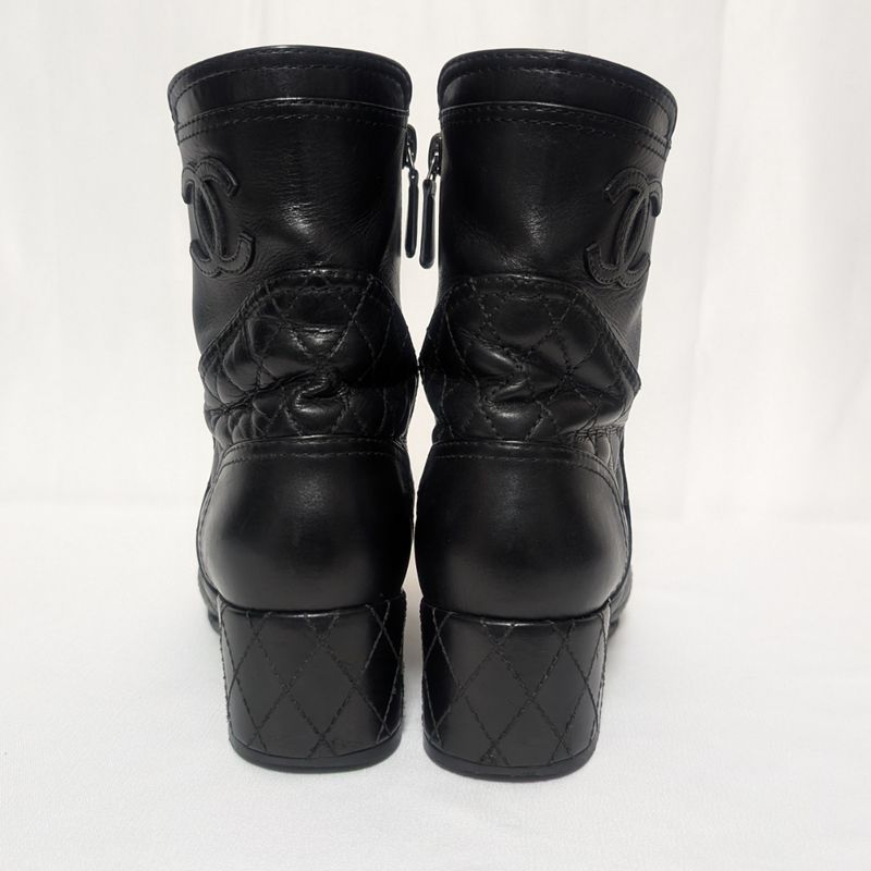 Chanel CC Logo Short Boots Quilted Black