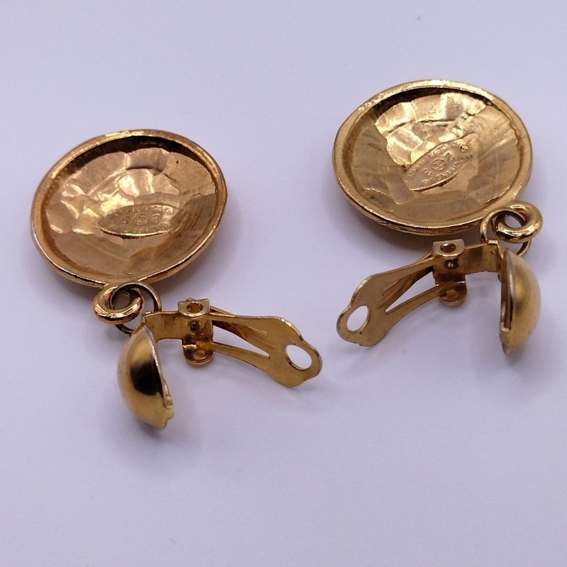 Chanel Earrings Vintage CC Logo Gold Swing 23
