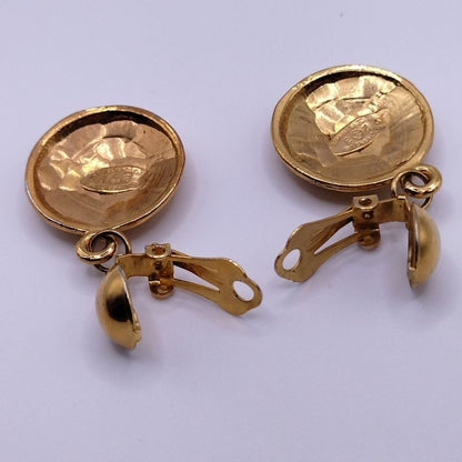Chanel Earrings Vintage CC Logo Gold Swing 23