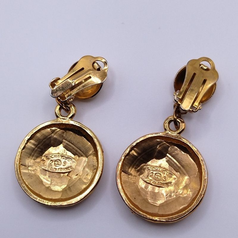 Chanel Earrings Vintage CC Logo Gold Swing 23