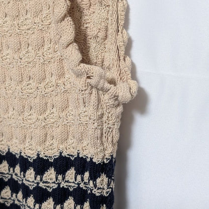 Chanel Knit Dress Beige Navy Coco Button Sleeveless