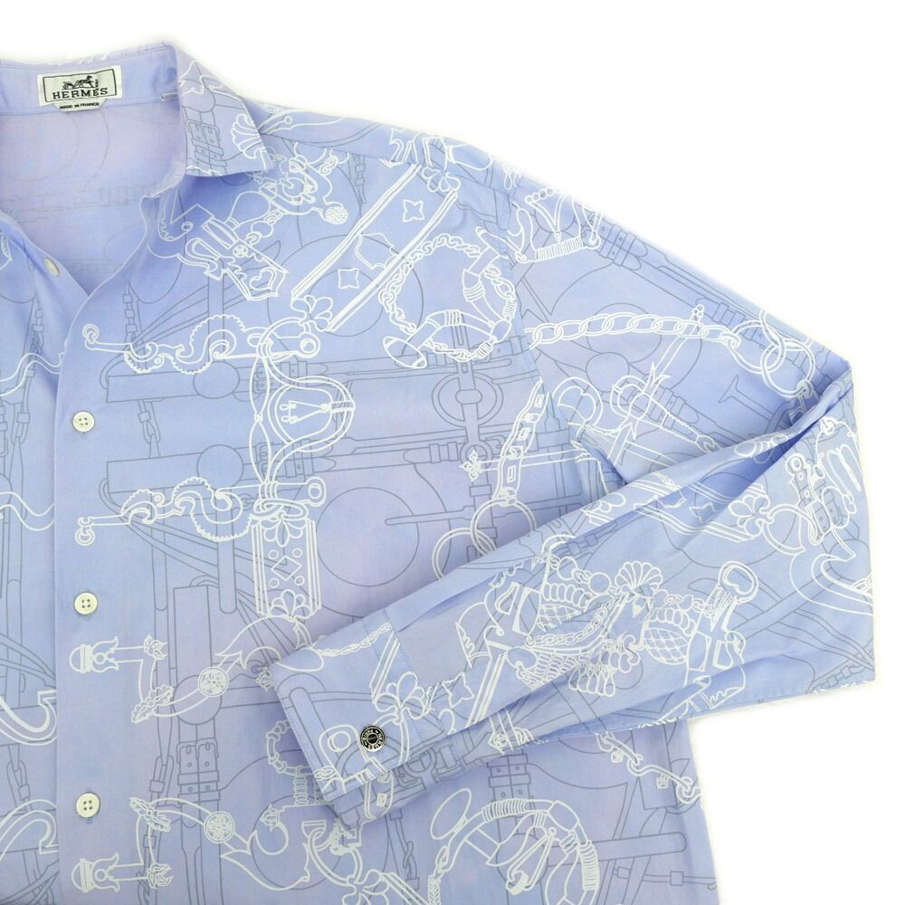 Hermes Long Sleeve Shirt Mors Et Gourmettes 38 Blue Top — view 5