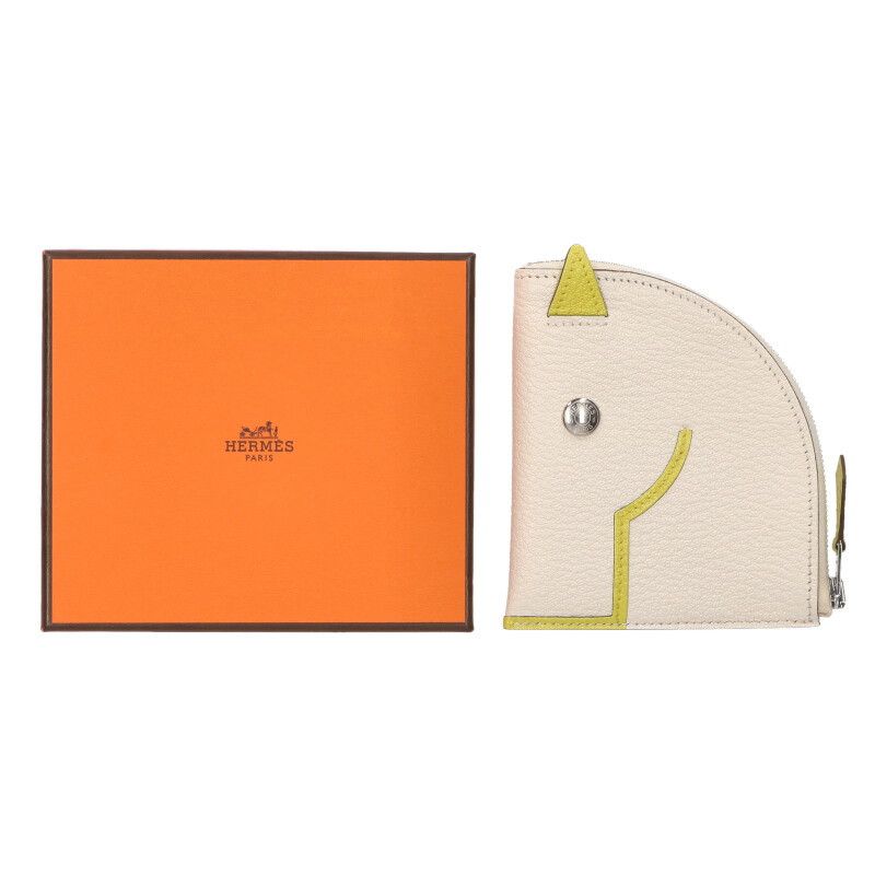 Hermes Paddock Leather Coin Case White Yellow — view 2