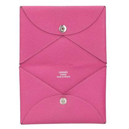 Hermes Calvi Leather Coin Purse Pink Tone — view 3