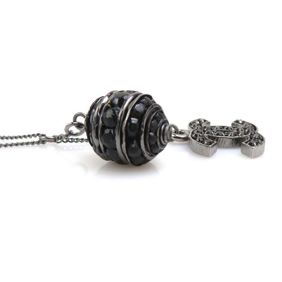 Chanel Necklace CC Logo Gunmetal Black — view 2