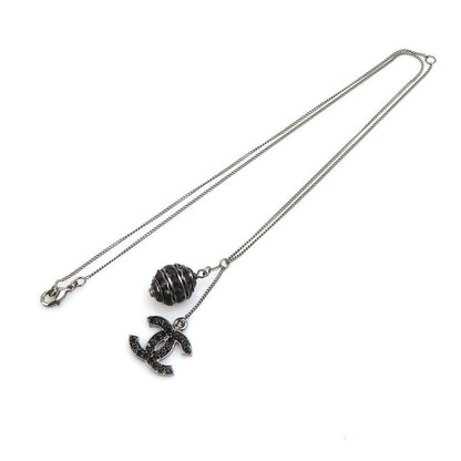 Chanel Necklace CC Logo Gunmetal Black — view 9
