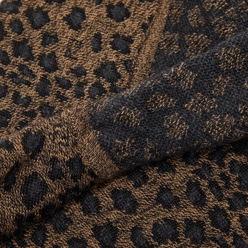 Fendi Leopard High Neck Top Long Sleeve Sweater Brown Black Wool — view 5