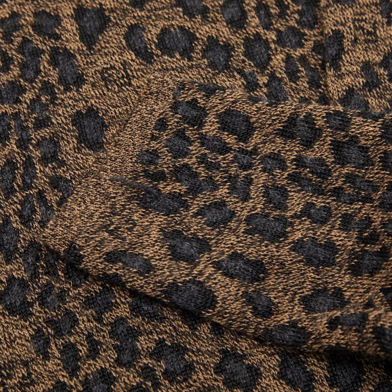 Fendi Leopard High Neck Top Long Sleeve Sweater Brown Black Wool — view 4