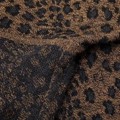 Fendi Leopard High Neck Top Long Sleeve Sweater Brown Black Wool — view 6