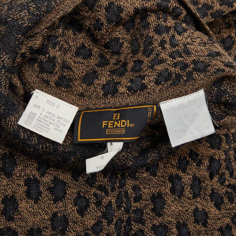 Fendi Leopard High Neck Top Long Sleeve Sweater Brown Black Wool — view 7