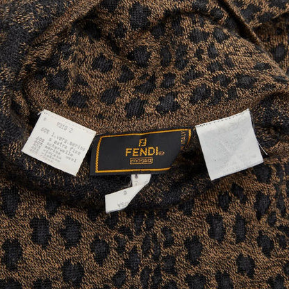 Fendi Leopard High Neck Top Long Sleeve Sweater Brown Black Wool — view 7