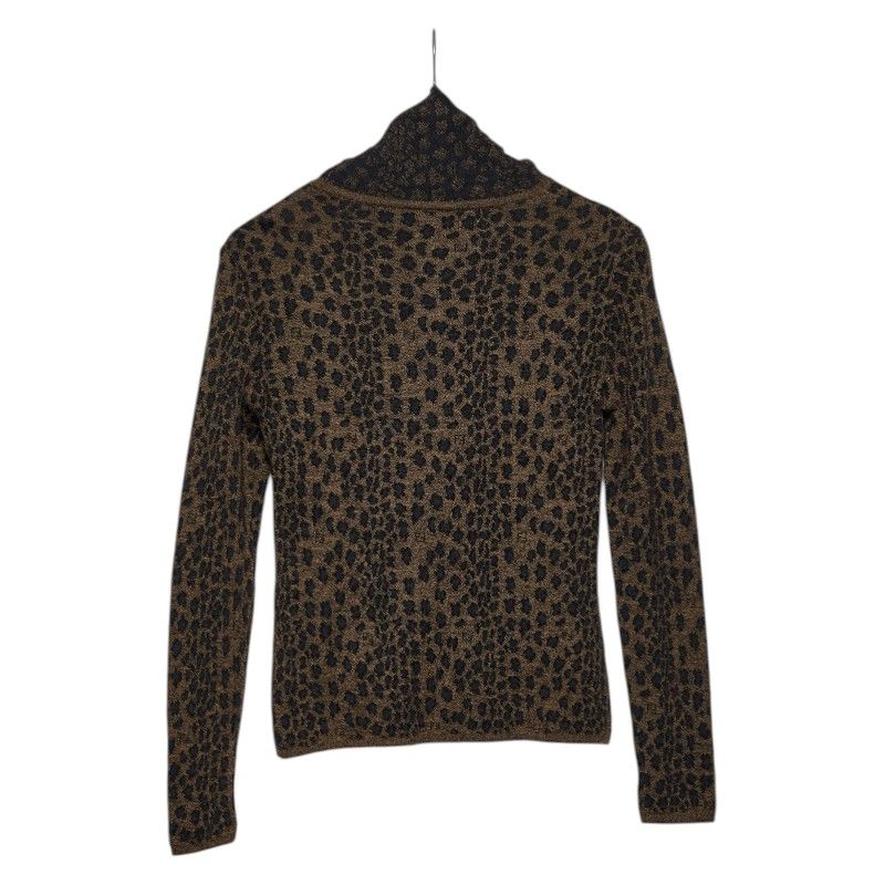 Fendi Leopard High Neck Top Long Sleeve Sweater Brown Black Wool — view 2