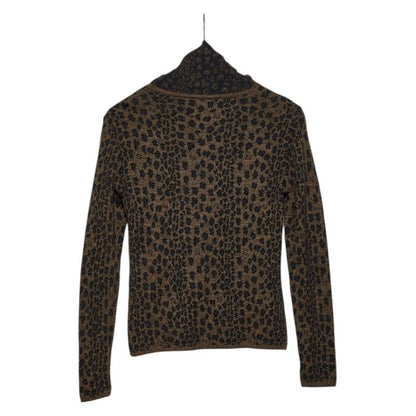 Fendi Leopard High Neck Top Long Sleeve Sweater Brown Black Wool — view 2