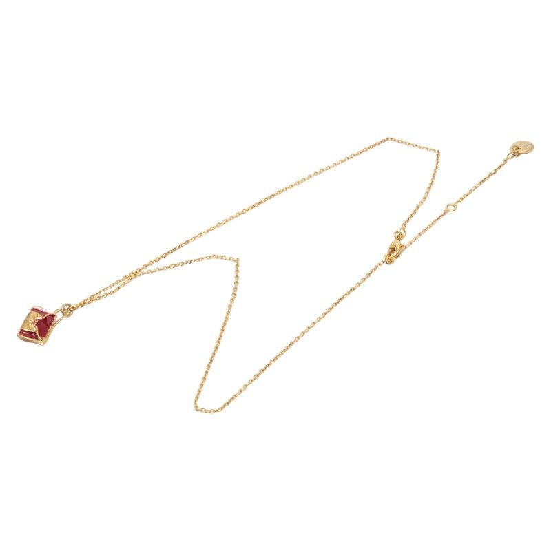 Celine Bag Motif Chain Pendant Necklace Gold Red Plated Enamel — view 4