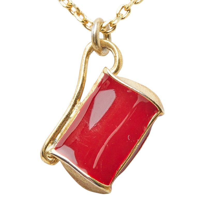Celine Bag Motif Chain Pendant Necklace Gold Red Plated Enamel — view 3