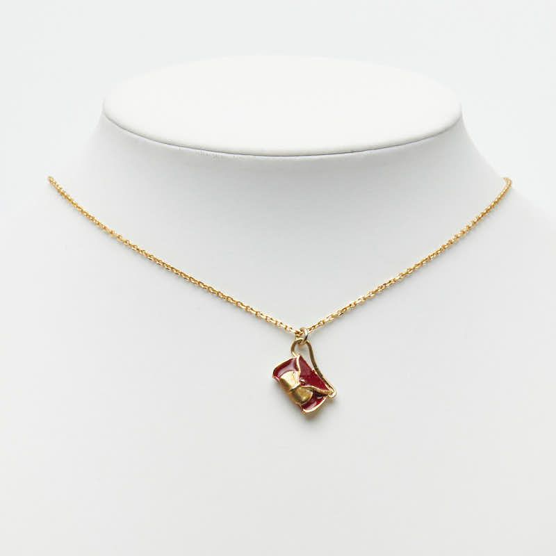 Celine Bag Motif Chain Pendant Necklace Gold Red Plated Enamel — view 7