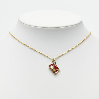 Celine Bag Motif Chain Pendant Necklace Gold Red Plated Enamel — view 7