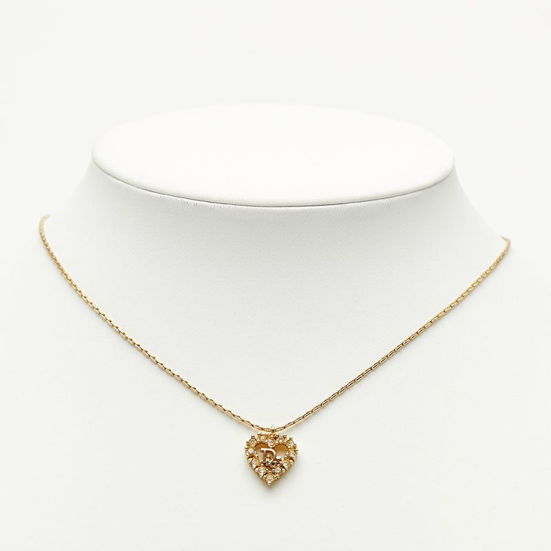 Dior Logo Heart Pendant Necklace Gold Plated — view 6