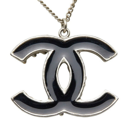 Chanel CC Logo Silver Black Metal Enamel Necklace — view 3