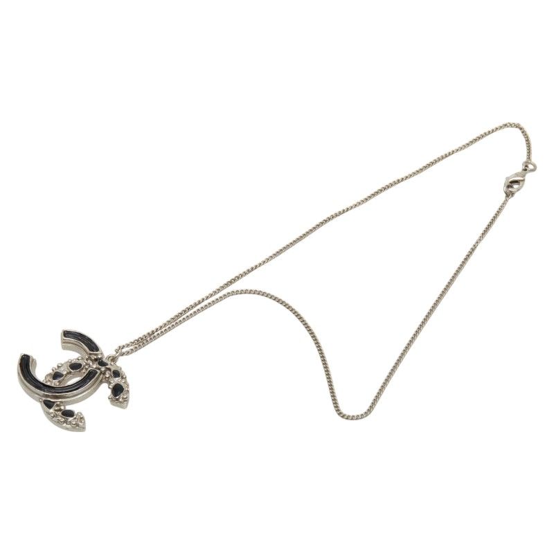 Chanel CC Logo Silver Black Metal Enamel Necklace — view 4