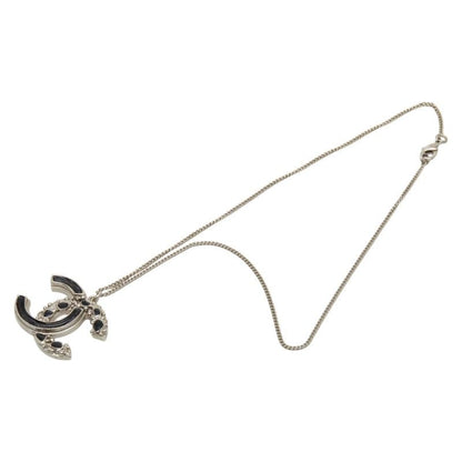Chanel CC Logo Silver Black Metal Enamel Necklace — view 4
