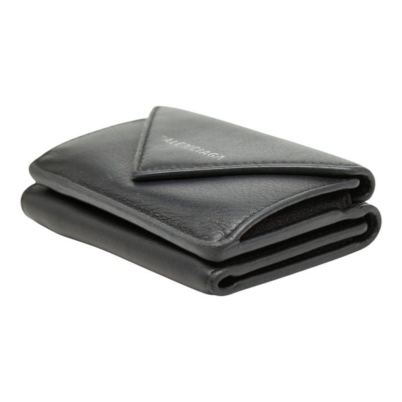 Balenciaga Paper Mini Wallet Trifold Compact Black Leather — view 4