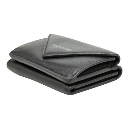 Balenciaga Paper Mini Wallet Trifold Compact Black Leather — view 4